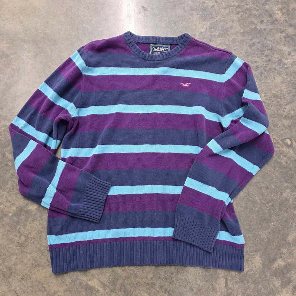VTG Y2K Hollister Co Striped Crew Neck Sweater Size XL Cotton‎ Acrylic